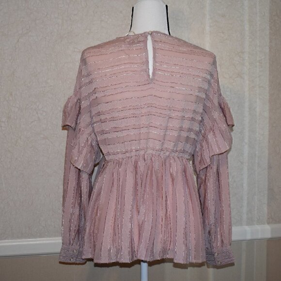 Champagne & Strawberry Lace Long Sleeve Boho Top Blouse Pink Size S - Picture 2 of 7